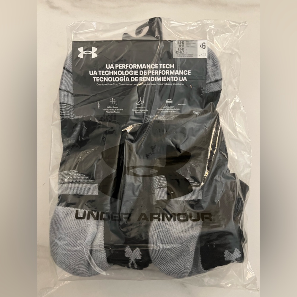 Under Armour Black & Gray Athletic ankle Socks - 6 Pack - Picture 3 of 5